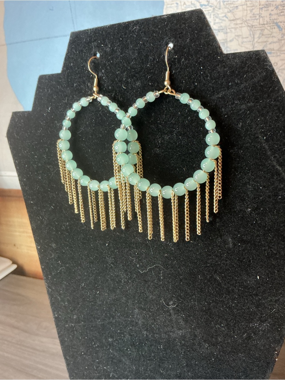 Plunder Gold & Mint Beaded Hoop Earrings NWT - Picture 7 of 7
